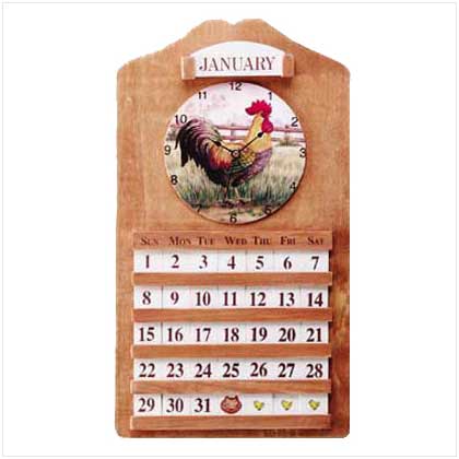 ROOSTER CALENDAR AND CLOCK