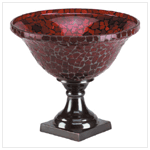 RED MOSAIC BOWL W/BRASS BASE