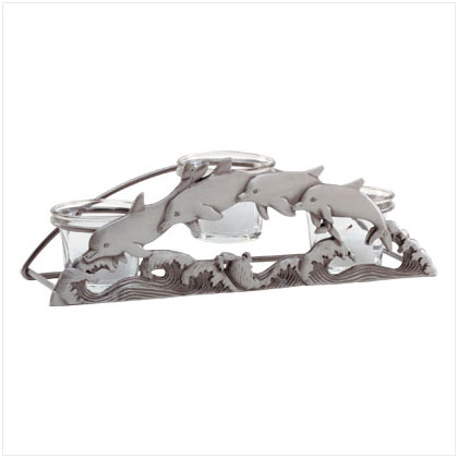 PEWTER DOLPHINS VOTIVE HOLDR