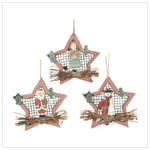 3 PC WOOD XMAS STARS ORNAMENTS