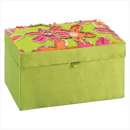 FLORAL FABRIC JEWEL BOX/MIRROR