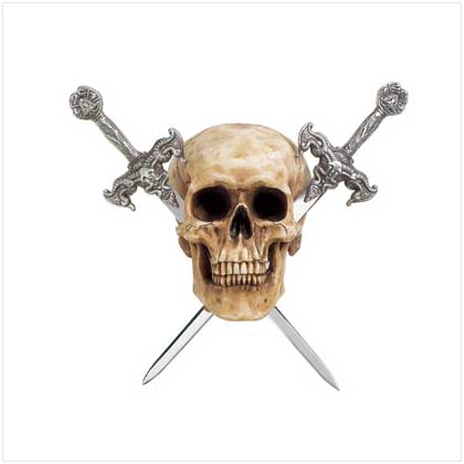 SKULL W/ 2 METAL SWORDS