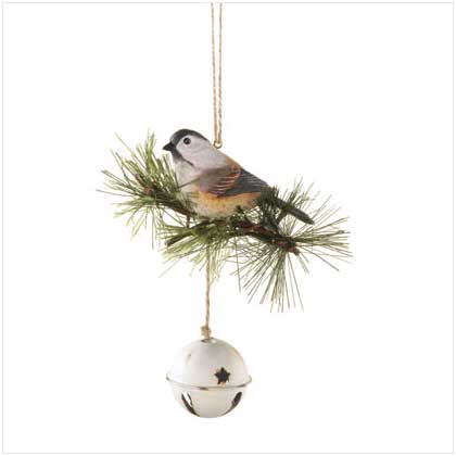 CHICKADEE ON BELL ORNAMENT