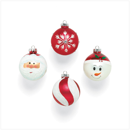 4 PC. CHRISTMAS GLASS ORNAMNTS