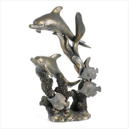 ANTIQUED DOLPHINS STATUE