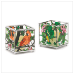 STAINED GLASS BIRD VOTIVE HLDR