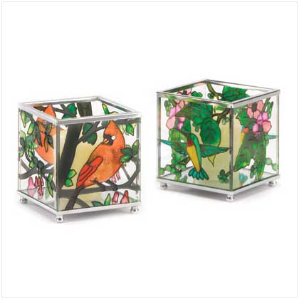 STAINED GLASS BIRD VOTIVE HLDR