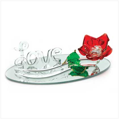 RED ROSE 'LOVE' MIRRORED SCULP