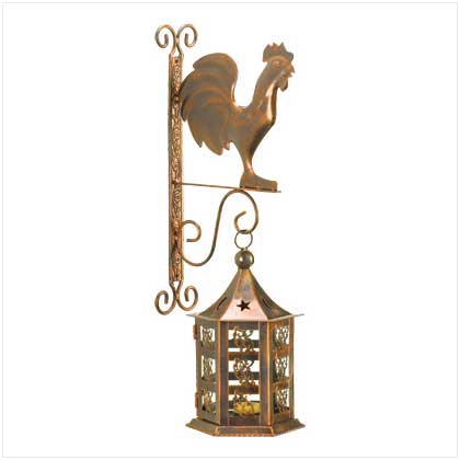 METAL ROOSTER WALL LANTERN SET