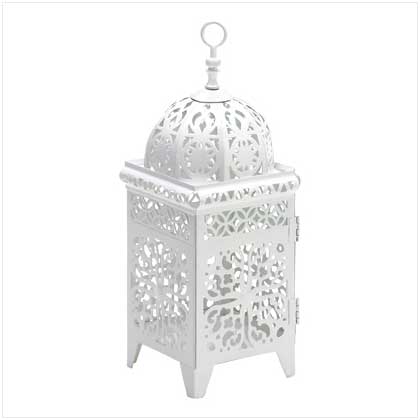 WHITE SCROLLWORK CANDLE LANTRN