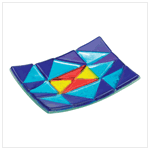 BLUE PATCHWORK ART GLASS PLATE