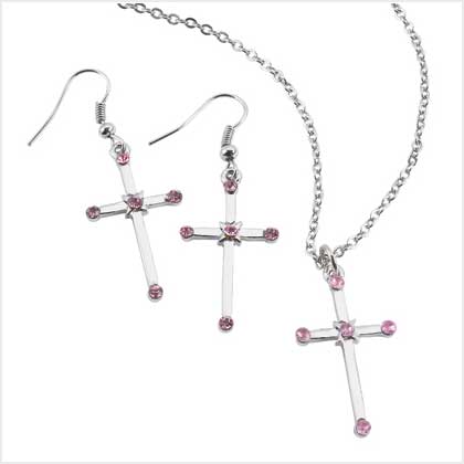 CROSS NECKLACE & EARRING SET