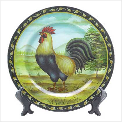 DECO ROOSTER PLATE W/ STAND