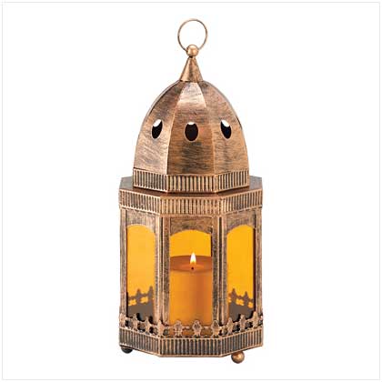 COPPER/AMBER CANDLE LANTERN